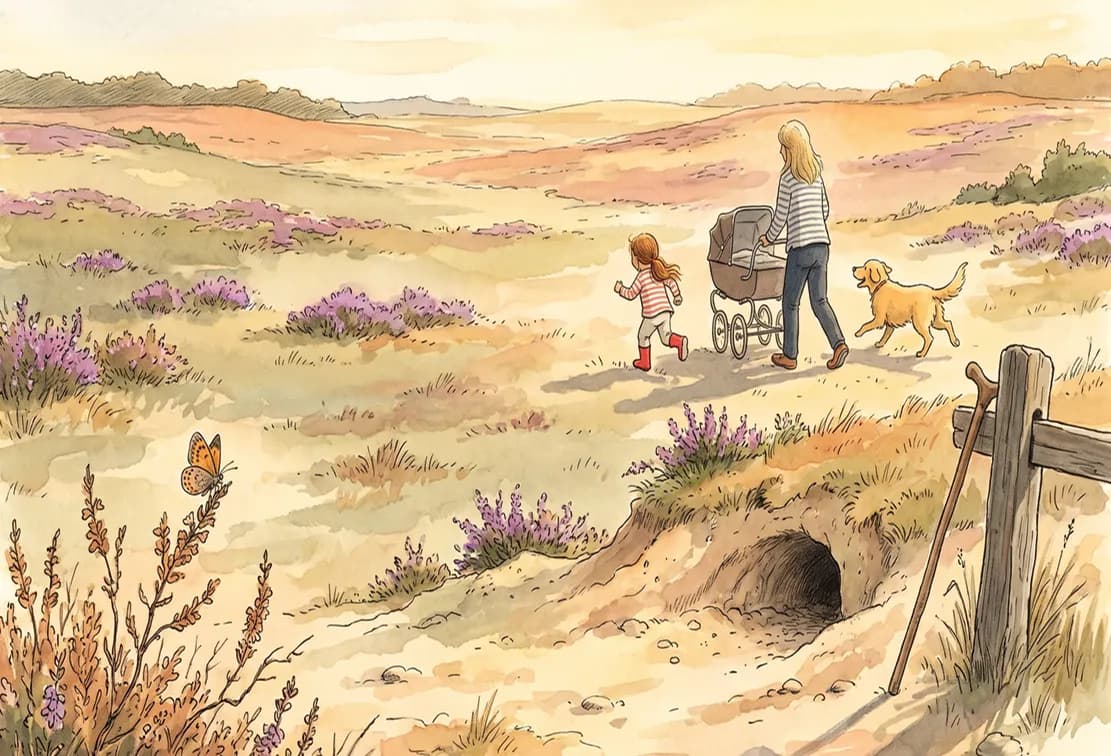 Illustratie van een wandeling over de hei